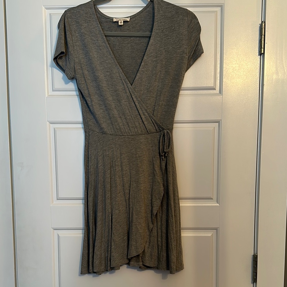 Rolla Coster Gray Flutter Sleeve Wrap Mini Dress
